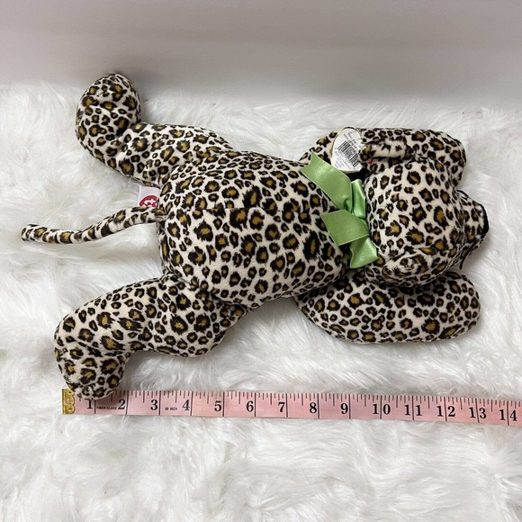 TY Pillow Pal SPECKLES Leopard Plush Green Bow1996 Cheetah Stuffed Animal 13" - Picture 9 of 9